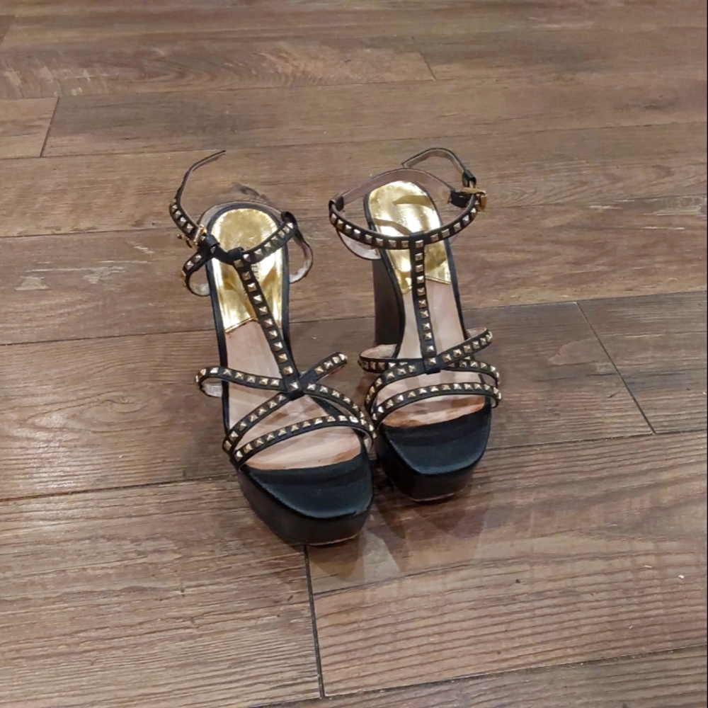 Black and gold heels